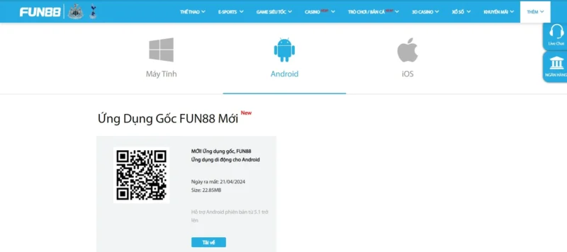 Cách tải app Fun88 dành cho thiết bị Android