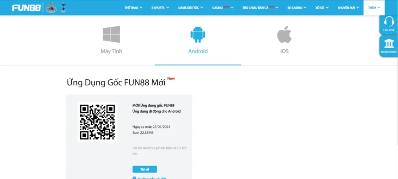 Cách tải ứng dụng Fun88 về điện thoại hệ điều hành Android
